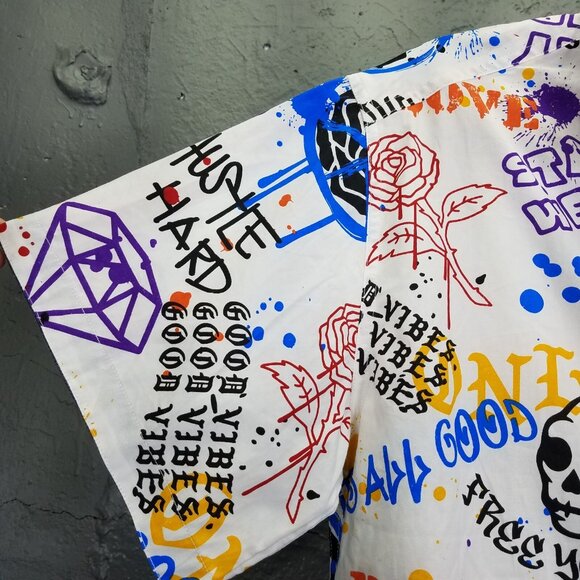 Eighty Eight Button Up Shirt Youth 18/20 Men’s S Graffiti Shirt Skull Peace Rose - Picture 3 of 15